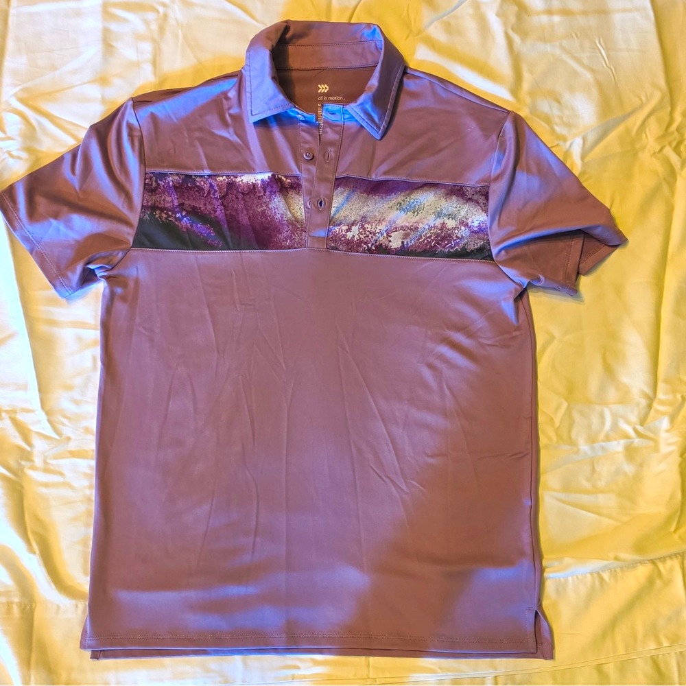 All in Motion Men's Short Sleeve Collared Polo Shirt, Purple Abstract Size M #36